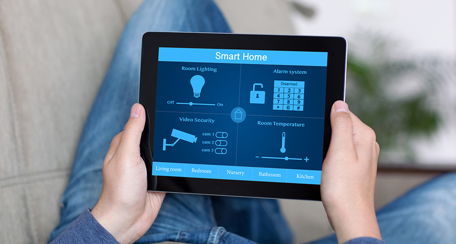 The ability to access and control security components from a mobile device is one of the top smart home trends in Orange County. Close-up of smart home security app.